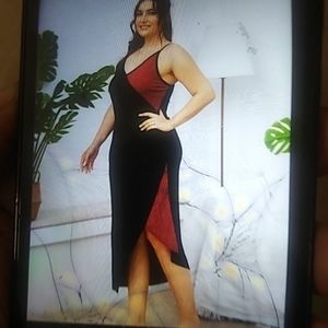 Black and red night gown with asymmetrical hem